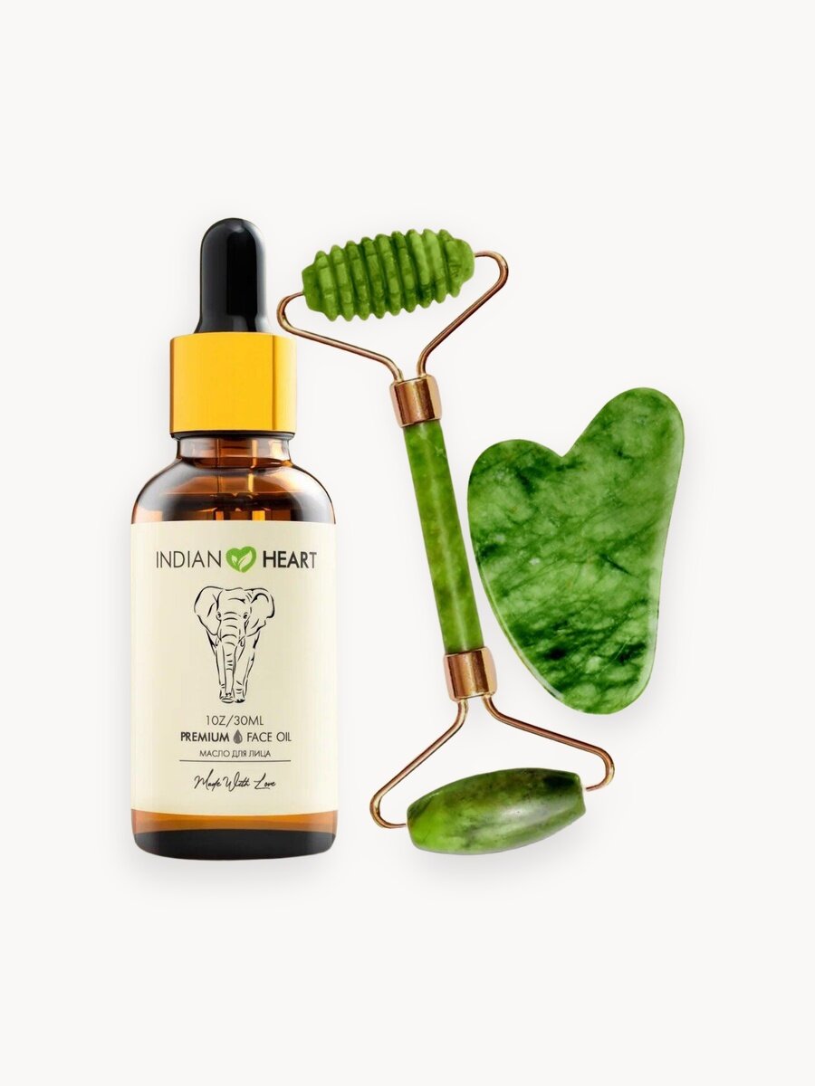 INDIAN HEART Массажный набор масло скребок Гуаша и ролик для массажа лица