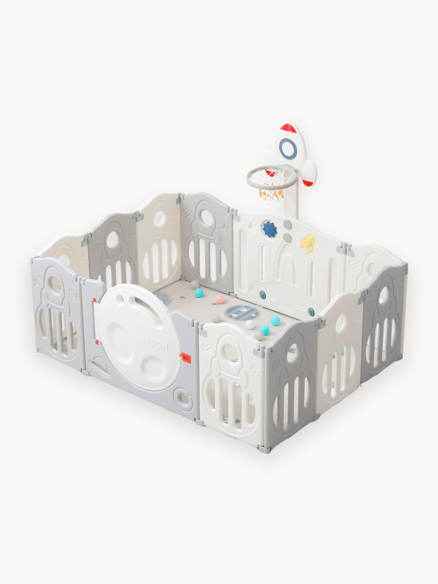 Манеж детский UNIX Kids Суприм Спейс / SUPREME Space 160x160см с ковриком, горкой, баскетбольным кольцом для дома, улицы