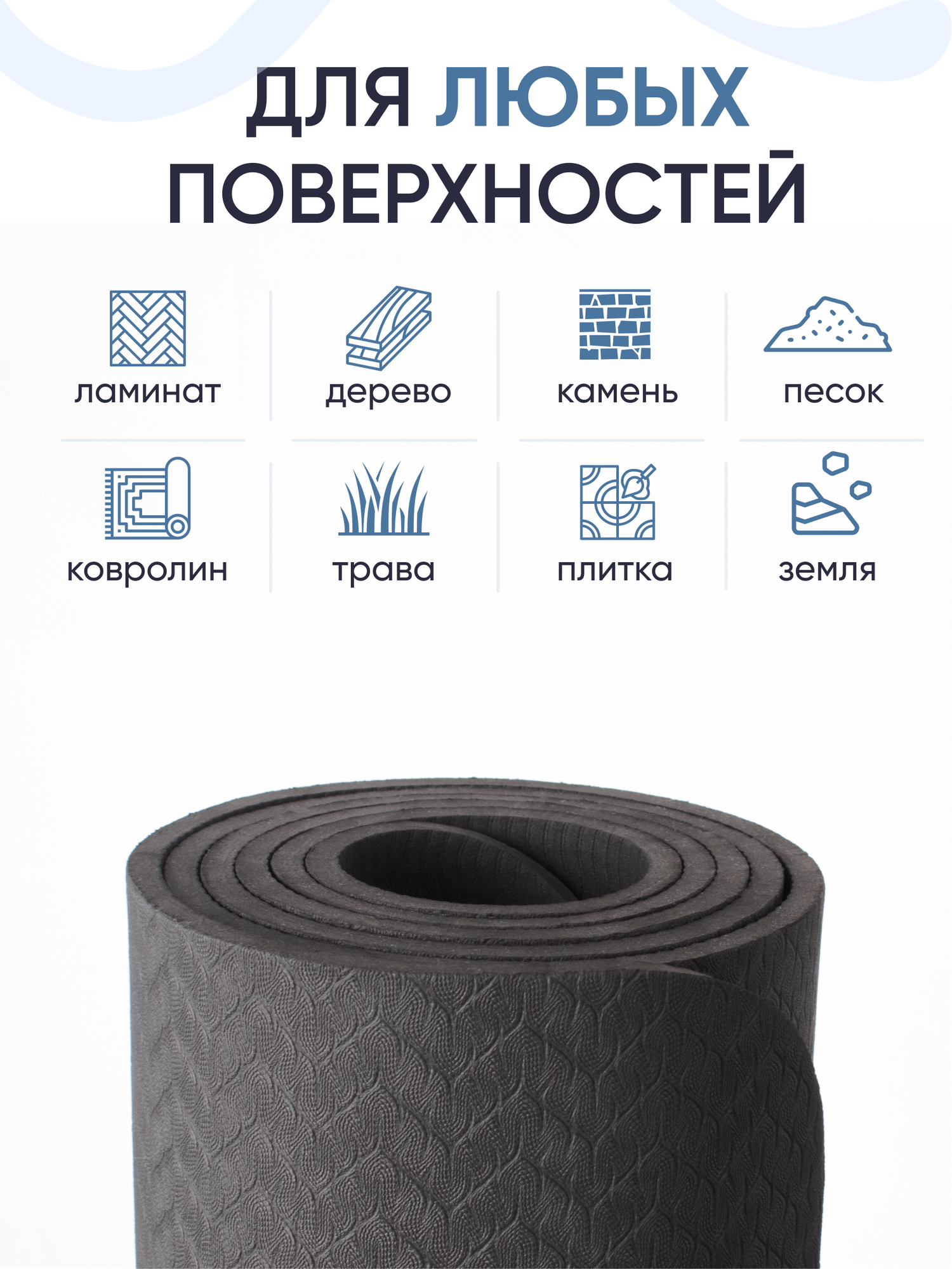 Коврик для фитнеса и йоги Yourfit, черный, 183 х 61 см — фото 1