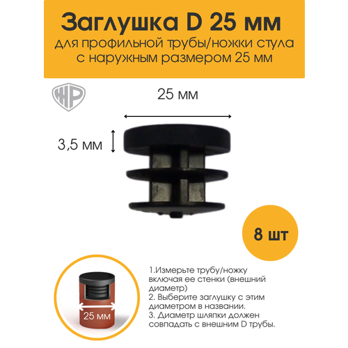 фото Заглушки мебельные 25 мм для профильной трубы ножки стула (8шт). накладки-протекторы для мебели железное решение