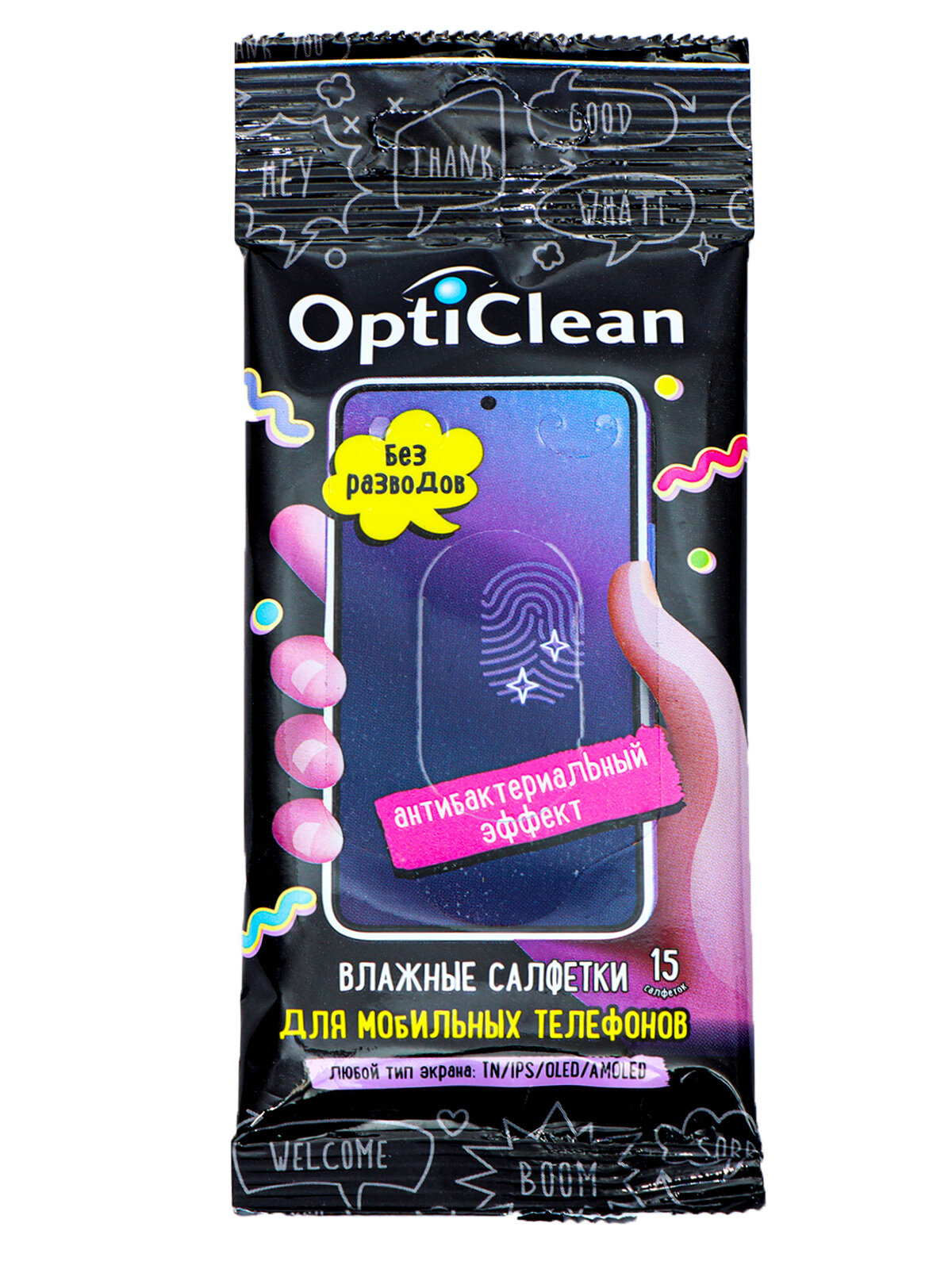Салфетки Opti Clean для очищения экранов мобильных телефонов, 15 шт/уп