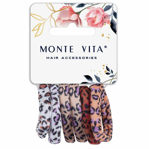 Резинки для волос набор 6 шт, мягкие, средние, с принтом, MONTE VITA, 457070