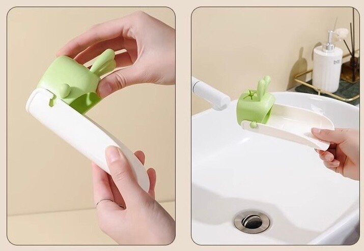 Детская насадка на кран "Зайчик силиконовый", эластичный, зеленый — фото 1