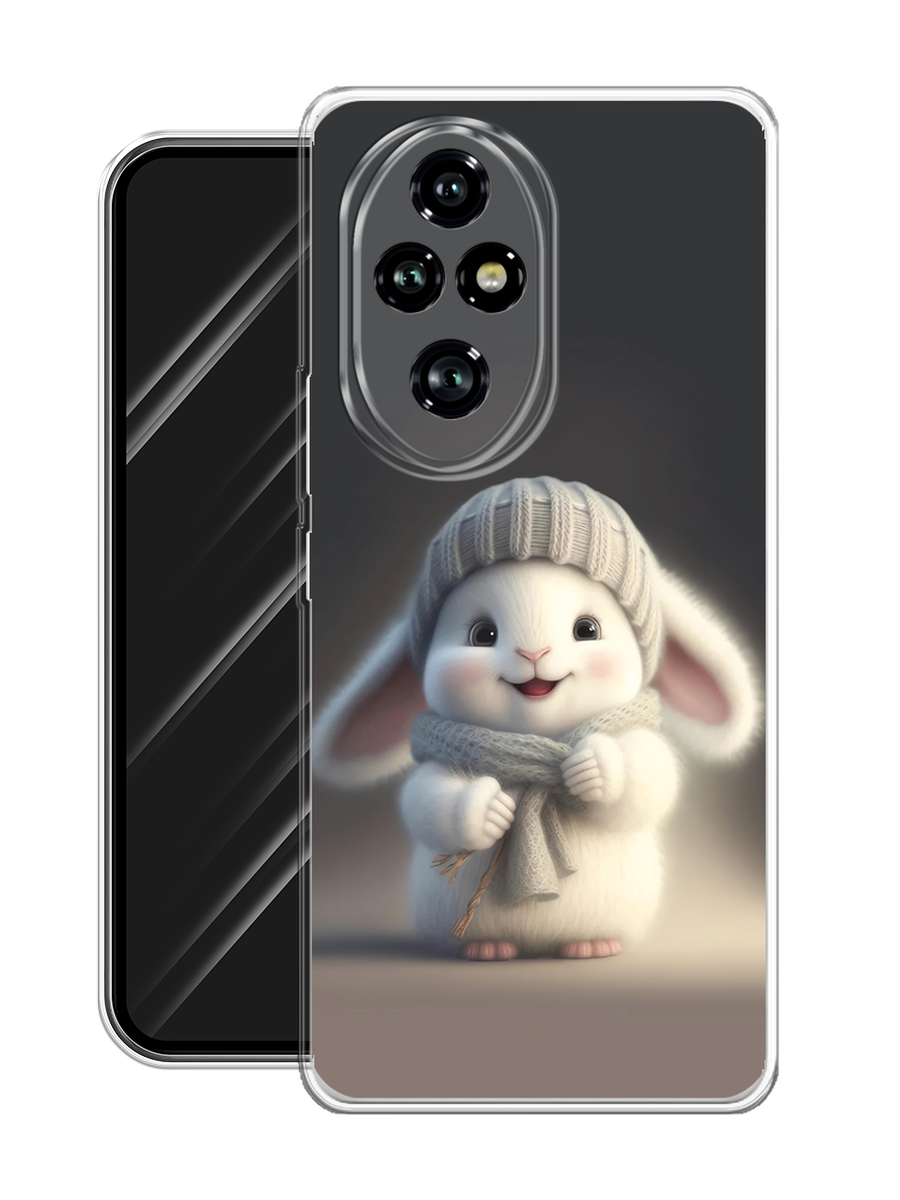 Чехол на Honor 200 Pro / Хонор 200 Про с принтом Белый крольчонок в шапке — фото 1