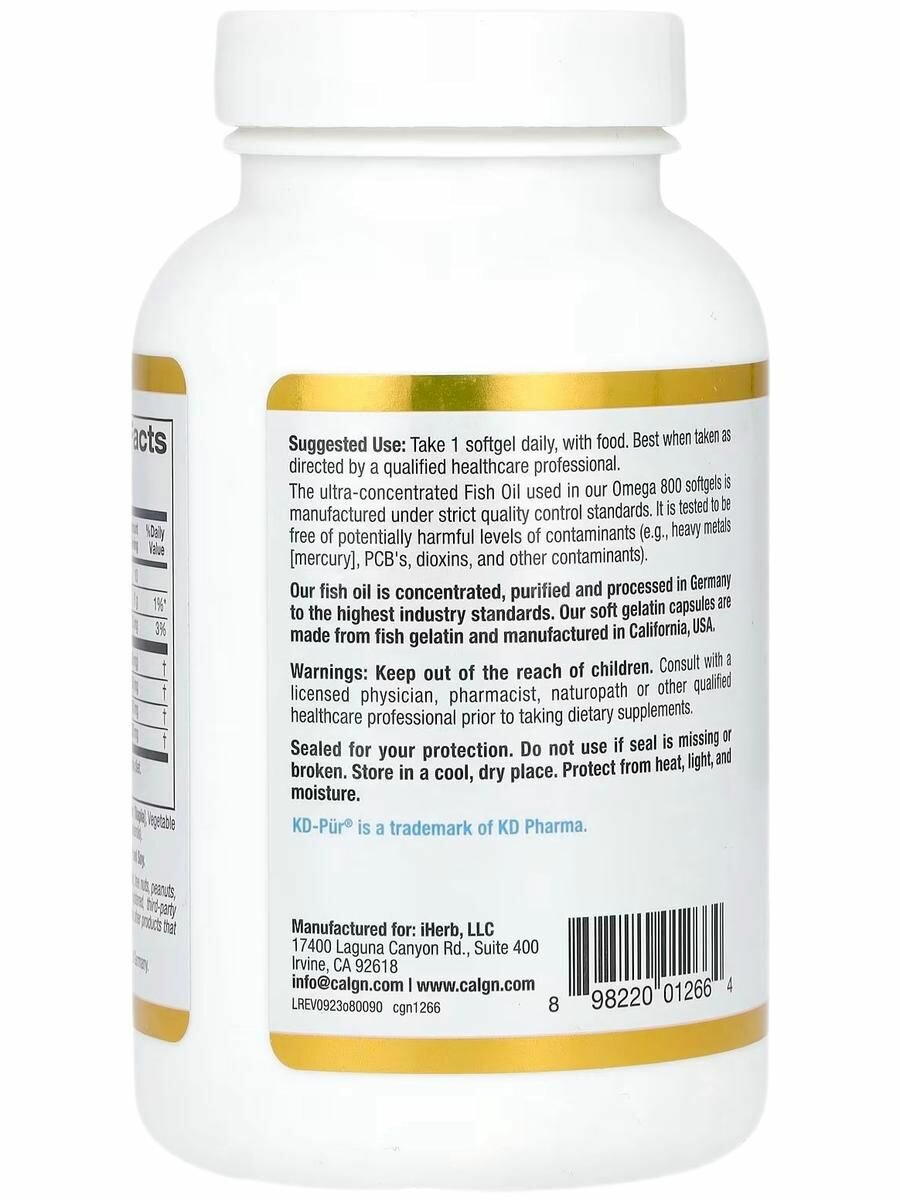 Рыбий Жир Омега 3 California Gold Nutrition 1000 мг 90 капсул, для здоровья сердца, сосудов и мозга
