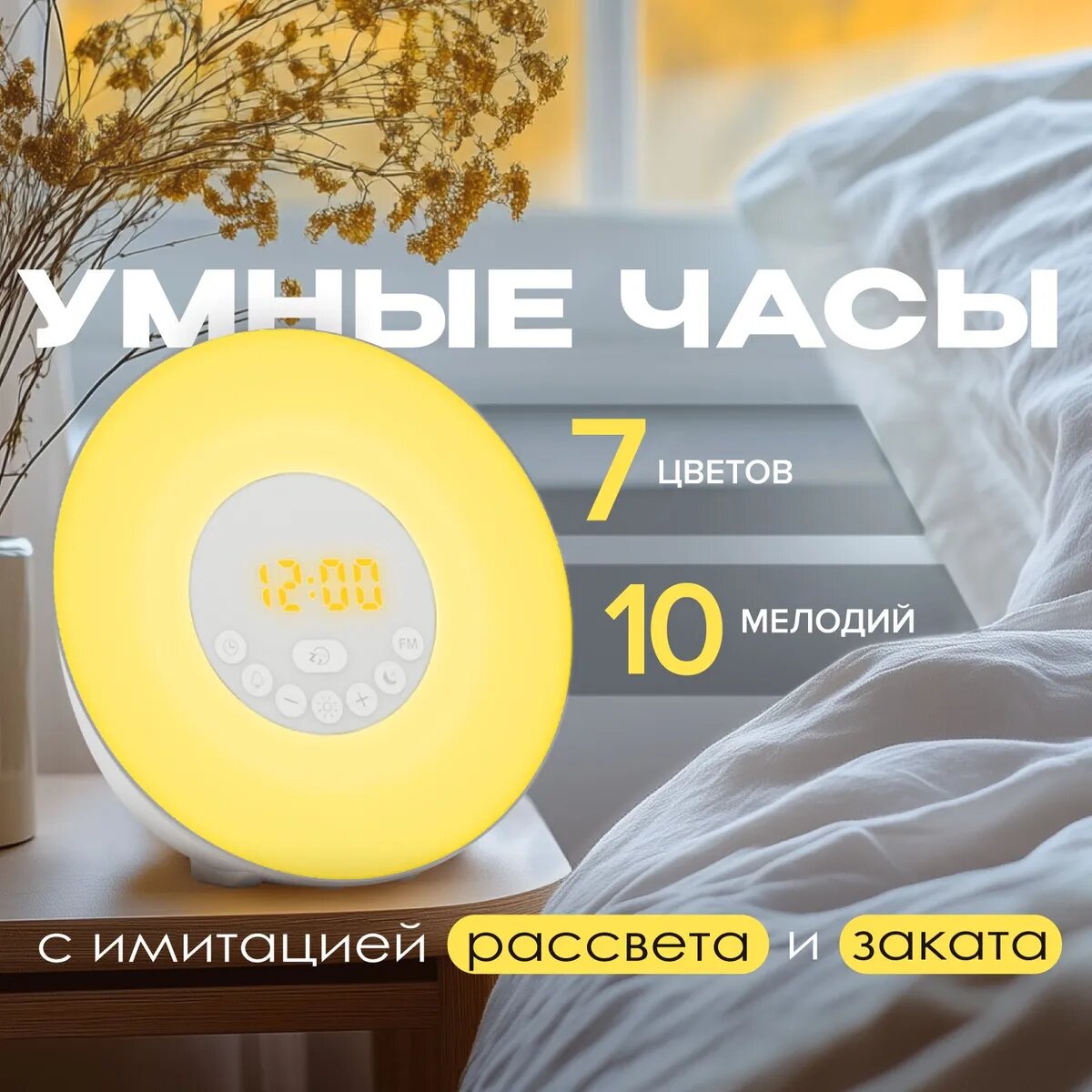 Умный будильник с имитацией рассвета Evo Chrono. Световой будильник.