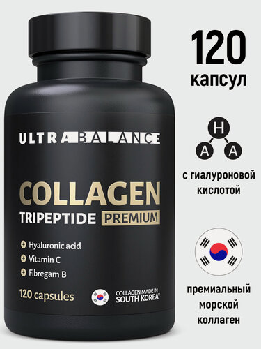 Изображение товара Коллаген морской UltraBalance с гиалуроновой кислотой для женщин, мужчин и спортсменов, 120 капсул