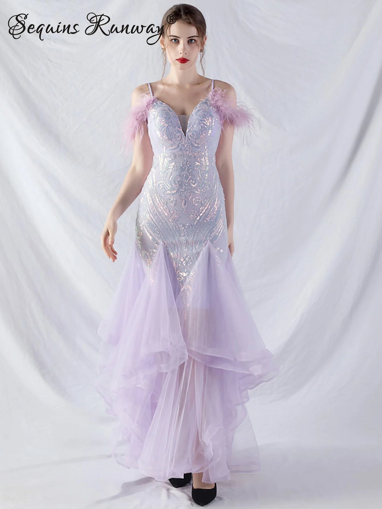 Платье Sequins Runway, размер 2XL, сиреневый