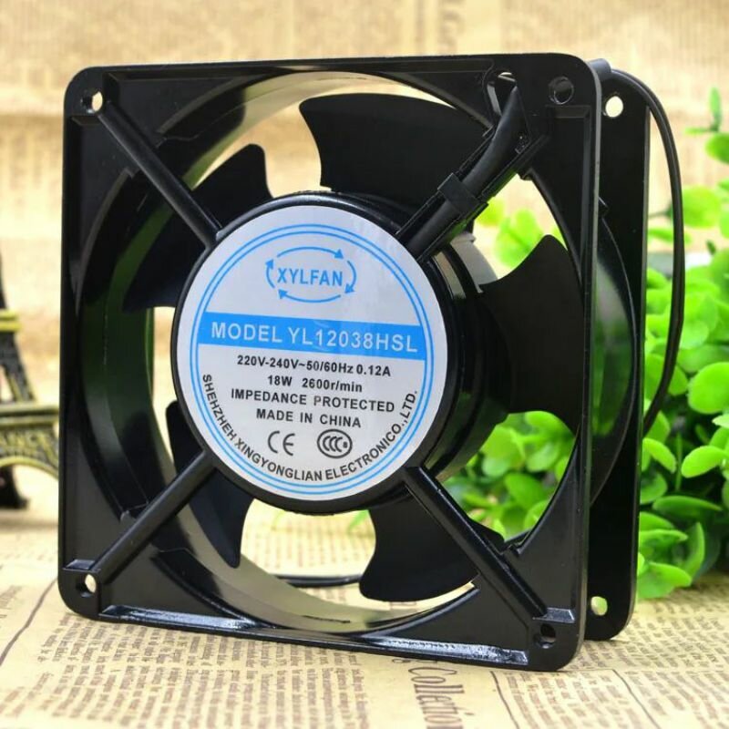 Новый вентилятор охлаждения компьютера YL12038HSL AC 220 В 0,12 А 18 Вт 2600 об/мин 12038 12 см 120*120*38 мм 2 провода 50/60 Гц