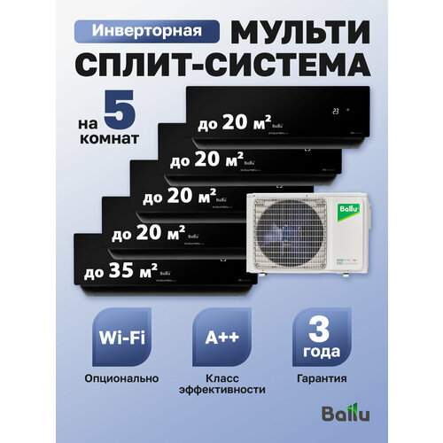 фото Mульти сплит-система на 5 комнат 20+20+20+20+35м2 инвертор ballu free match ba5oi-fm-42hn8/eu + 4 bsui-fm-07hn8/eu_bl + bsui-fm-12hn8/eu_bl