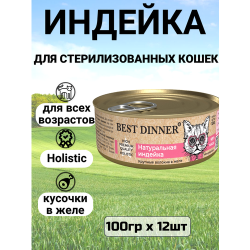 Консервы Best Dinner High Premium для любых кошек. Натуральная индейка (12шт*100гр)