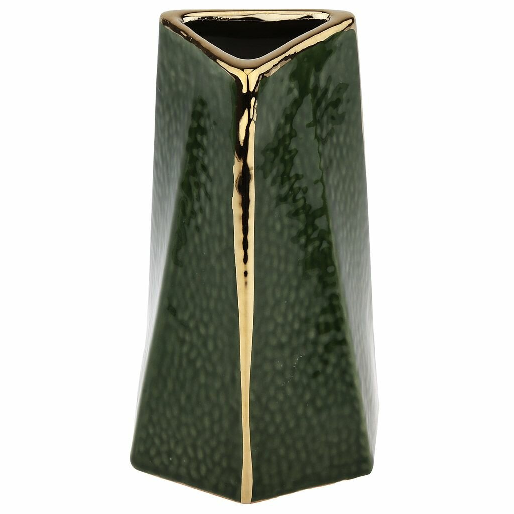 Ваза настольная керамическая "Призма" 0,7л, тонкокаменная керамика, темно-зеленый, с золотом