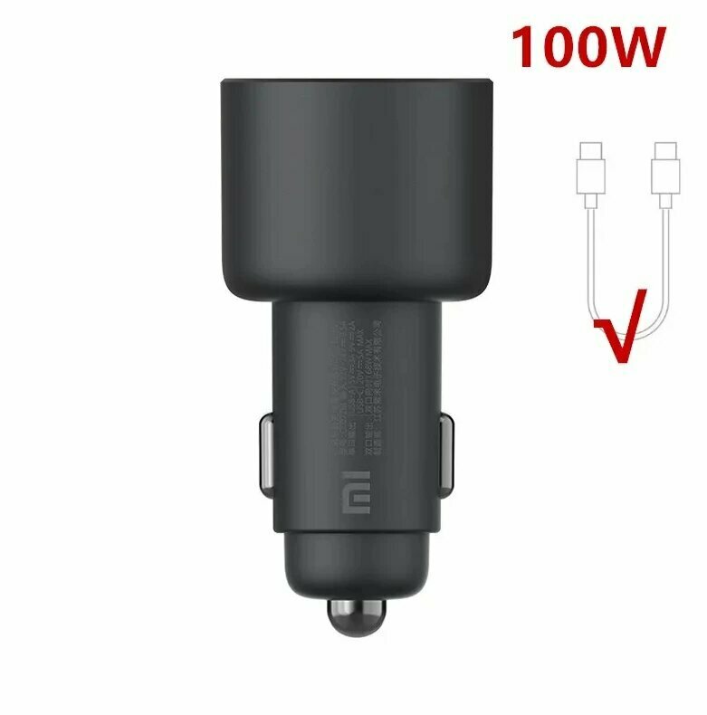 100% оригинальное автомобильное зарядное устройство Xiaomi 100 Вт с двумя USB-портами и быстрой зарядкой Mi Автомобильное зарядное устройство USB-A USB-C с двойным выходом, светодиодная подсветка с кабелем 5А, 1pcs 100W