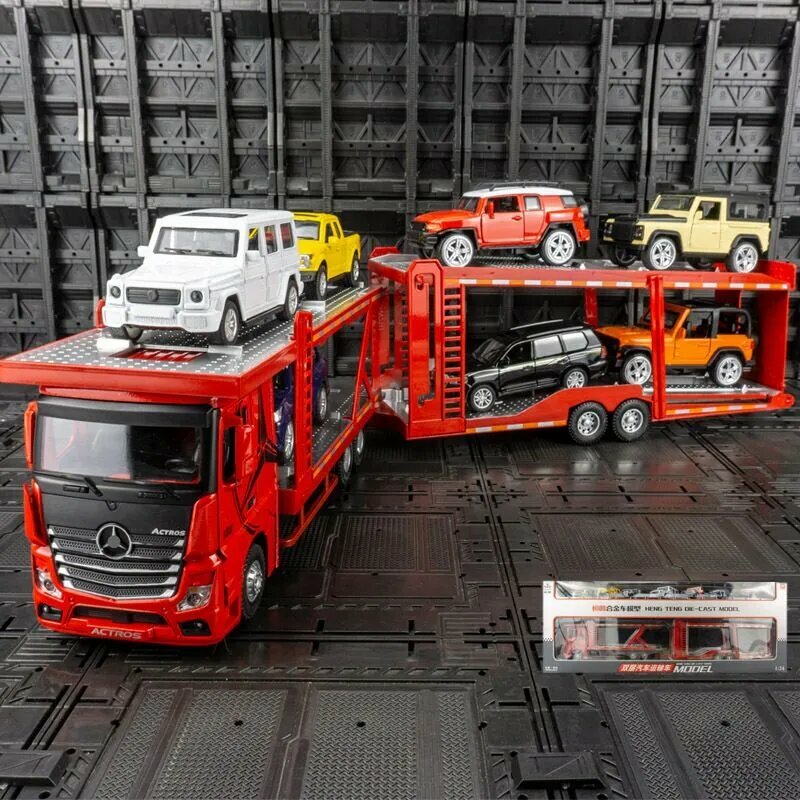 Грузовая коллекционная машинка Mercedes Actros, металл, 1:24, со световыми и звуковыми эффектами, 7 машинок