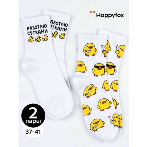 фото Носки happyfox, комплект, 2 пары, размер 23-25, белый