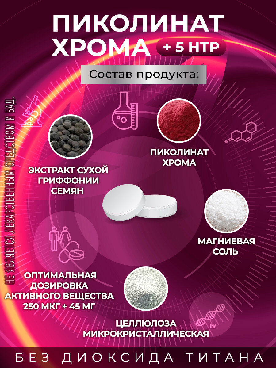 Пиколинат хрома + 5 НТР для похудения GraceBioQ, для снижения тяги к сладкому и мучному, 60 таб. — фото 1