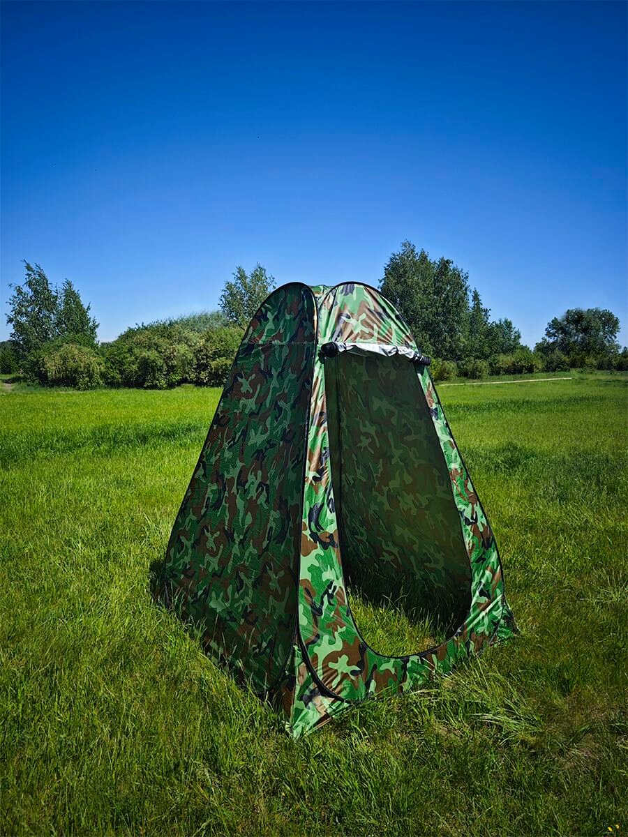 Палатка душ туалет LANYU K1501 с одним окном, колышками и растяжками (150 х 150 х 190 см) туристичкская автоматическая без дна восьмерка (Камуфляж) — фото 1