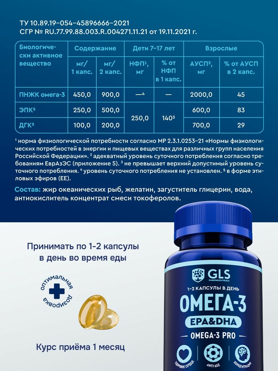 Омега 3 PRO для взрослых и детей, бад для иммунитета, энергии и красоты, рыбий жир / витамины для женщин и мужчины, 120 капсул — фото 1