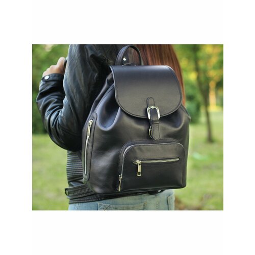 Кожаный женский рюкзак Rhino bags. Натуральная кожа. чёрный данс