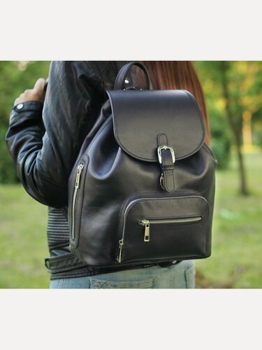 Изображение товара Кожаный женский рюкзак Rhino bags. Натуральная кожа. чёрный данс