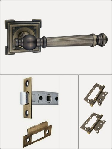 Изображение товара Ручка дверная межкомнатная Renz INDH_69-19_MAB_L6-45, матовая античная бронза (ручка + замок защелка + 2 петли без врезки)
