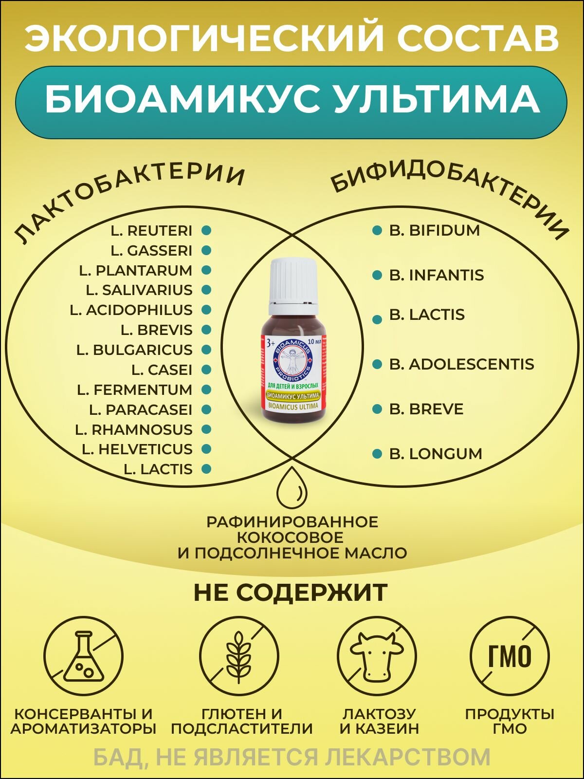 Изображение БиоАмикус ультима Лактобактерии Реутери +18 штаммов,10 мл Канада