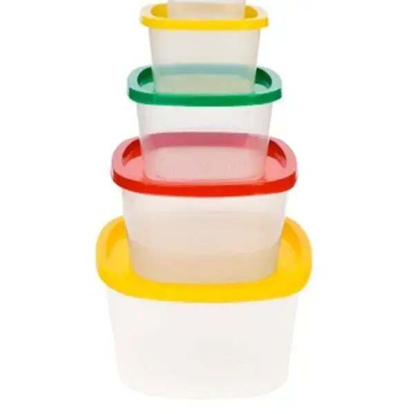 Набор квадратных контейнеров 4 предмета с крышками объемы 0.23л/0.5л/0.9л/1.55л герметичные для хранения