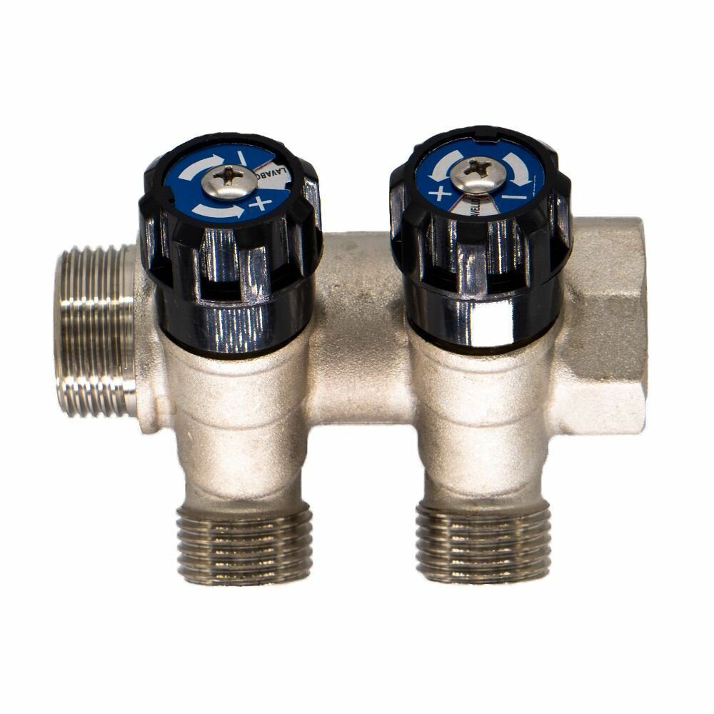 Коллектор СТМ для труб 2 выхода наружная резьба 3/4"х1/2", вентиль C2MV3412N — фото 1