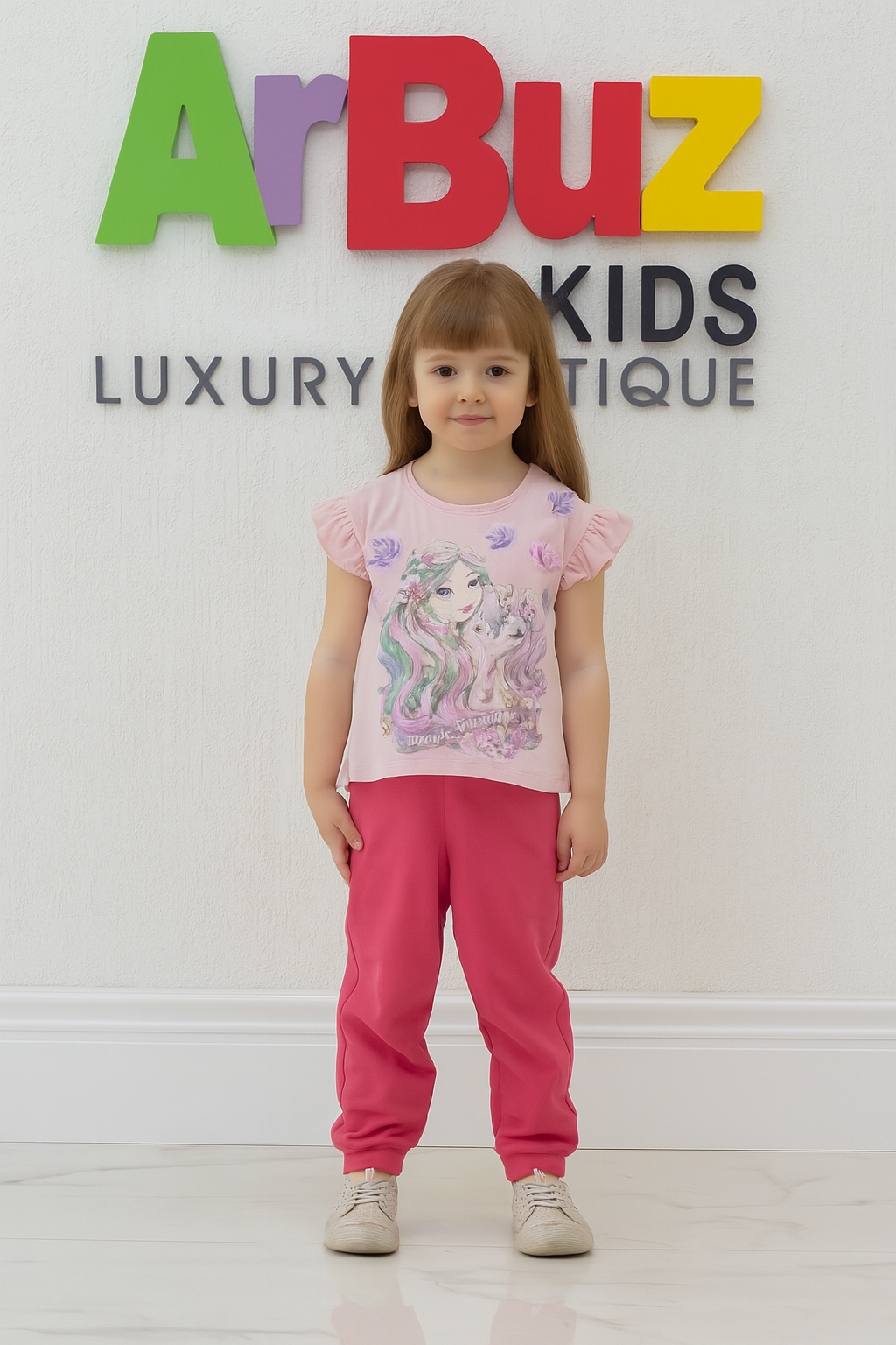 Форма спортивная  Комплект одежды для девочки "Девочка с лошадкой", хлопок, Турция, размер 110, розовый — фото 1