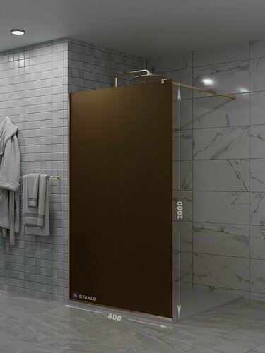 Изображение товара Душевая одиночная перегородка staklo 80x200 из бронзового матового стекла бронза фурнитура
