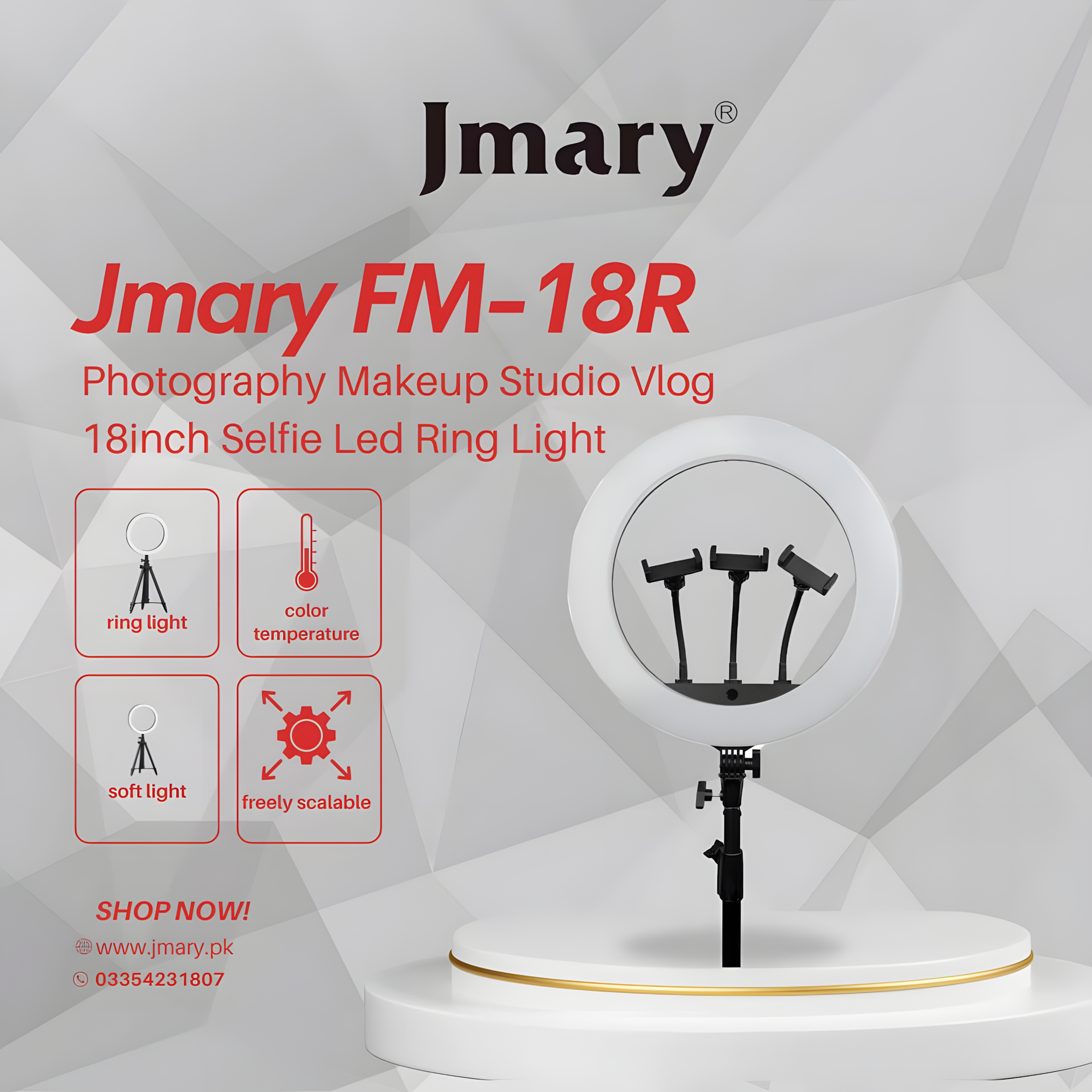 Кольцевая лампа, JMARY FM-18R для фото/видео, селфи, блогеров, студии, TikTok, YouTube, Instagram