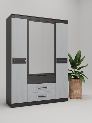 Изображение товара Шкаф для одежды распашной четырех створчатый с зеркалом, с ящиками, Домино анкор темный/анкор светлый