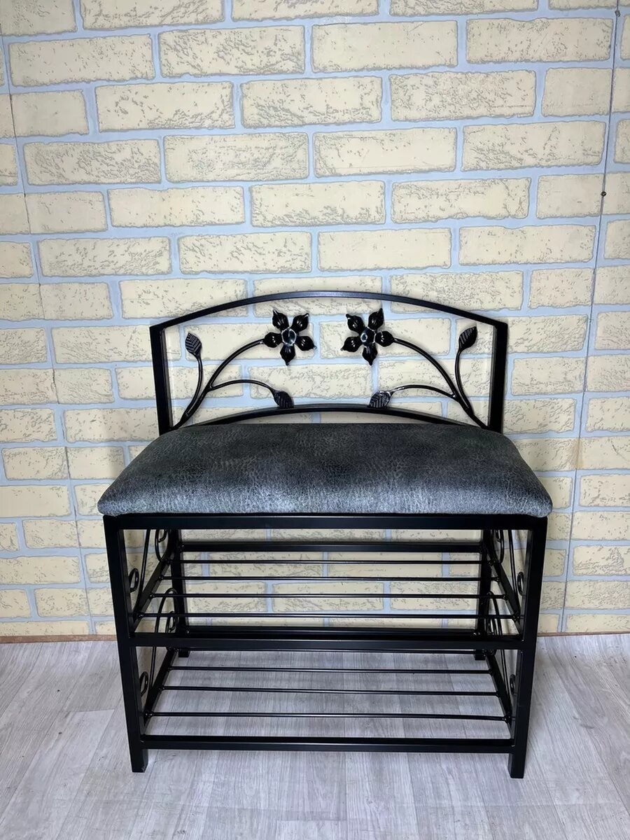 Кованая банкетка №04, Студия кованой мебели Нива, велюр, цвет серый — фото 1