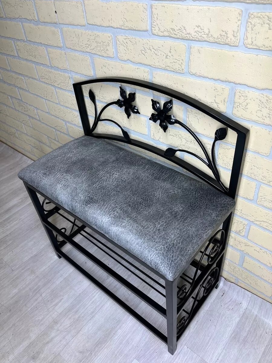 Кованая банкетка №04, Студия кованой мебели Нива, велюр, цвет серый — фото 1