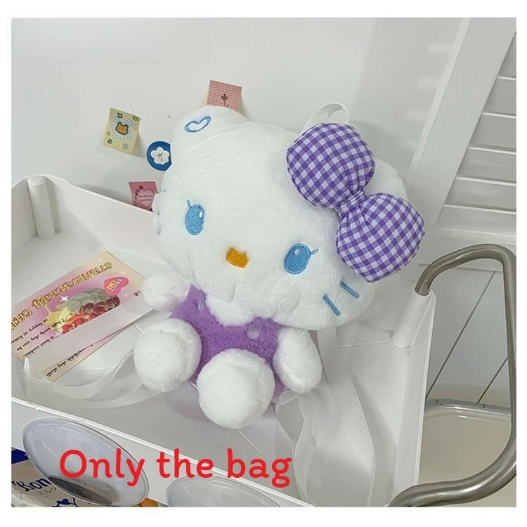 Plush girls small backpack with zipper closure for casual travel and light load brand unknown, purple