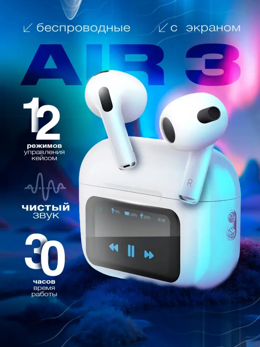 Беспроводные наушники, с дисплеем, для iPhone Android Pods Pro 2 iOS, с сенсорным экраном