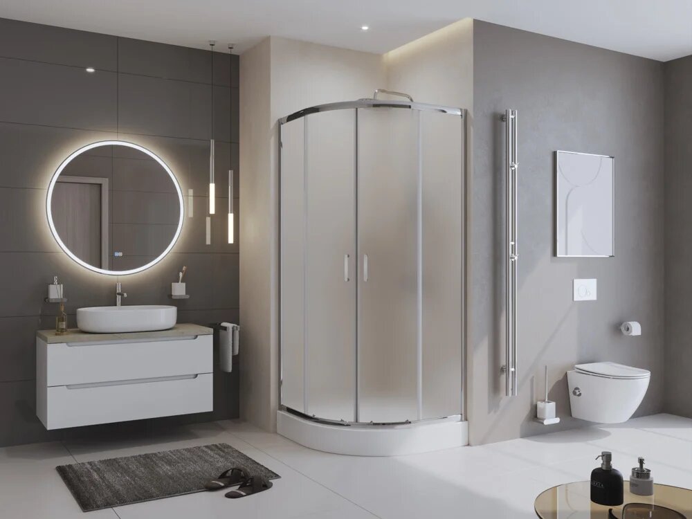 Душевой уголок BelBagno Формат (Uno) -195 R 2 80 P Cr без поддона, 79x79, стеклянный, раздвижной, с рифленым стеклом, профиль хром, глянцевый, алюминиевый, душевая кабина — фото 1