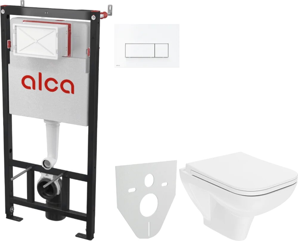 Комплект 3 в 1 Унитаз подвесной DIWO Сочи 7508N003-0079 безободковый / Крышка Yakut 0344 быстросъемное с микролифтом / Инсталляция с кнопкой AlcaPlast AM101/1120-4:1 M570-VE-01