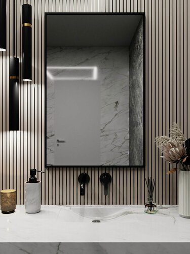 Изображение товара Зеркало настенное 80х50 см. BLX MIRROR в ванную в алюминиевой раме, Черное