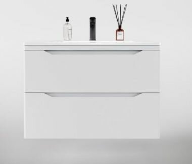 Тумба с раковиной Style Line Марелла 80 (2 ящ.) подвесная Люкс антискрейтч белый глянец, PLUS