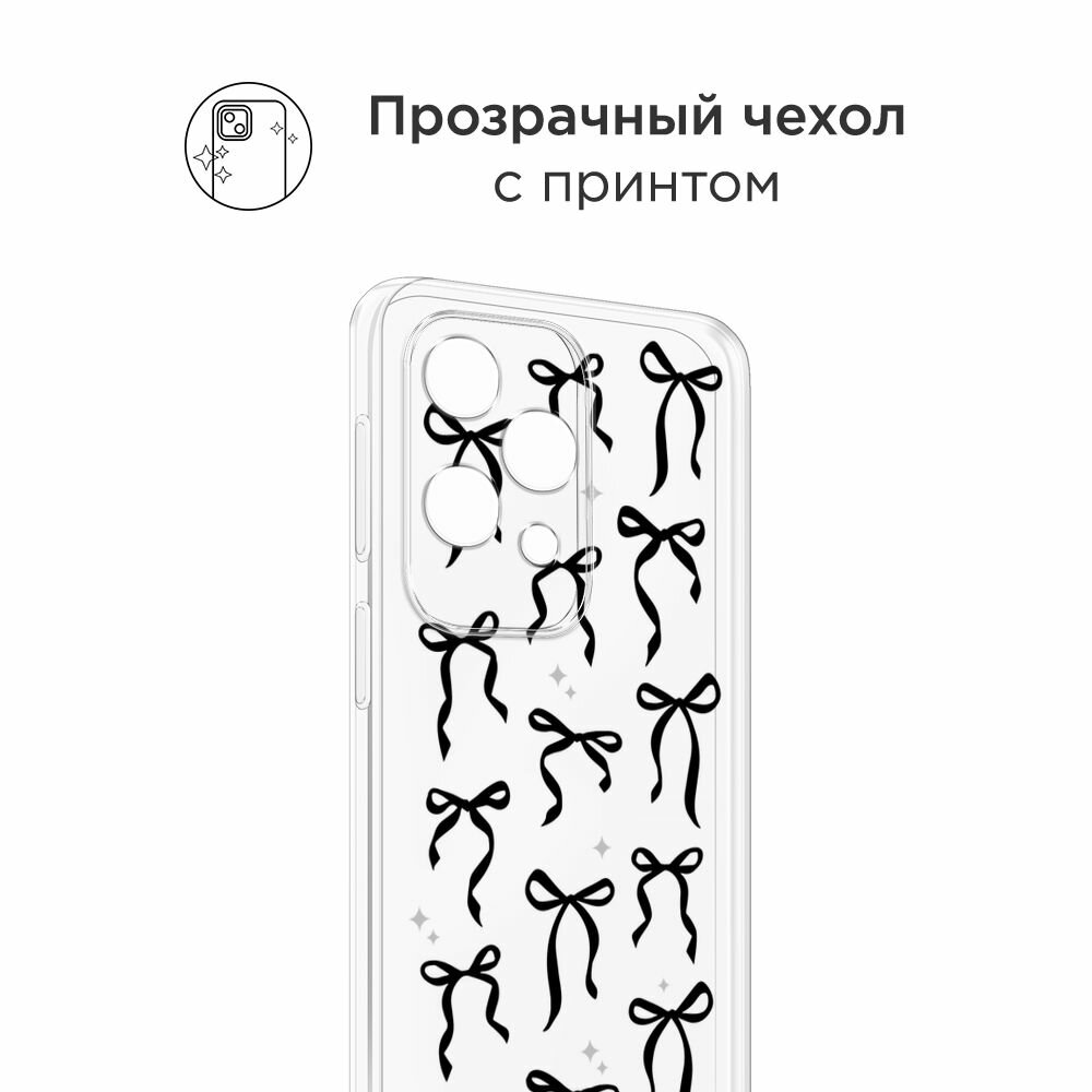 Чехол на Honor 9X Lite / Хонор 9X Лайт с принтом Black bows, прозрачный — фото 1