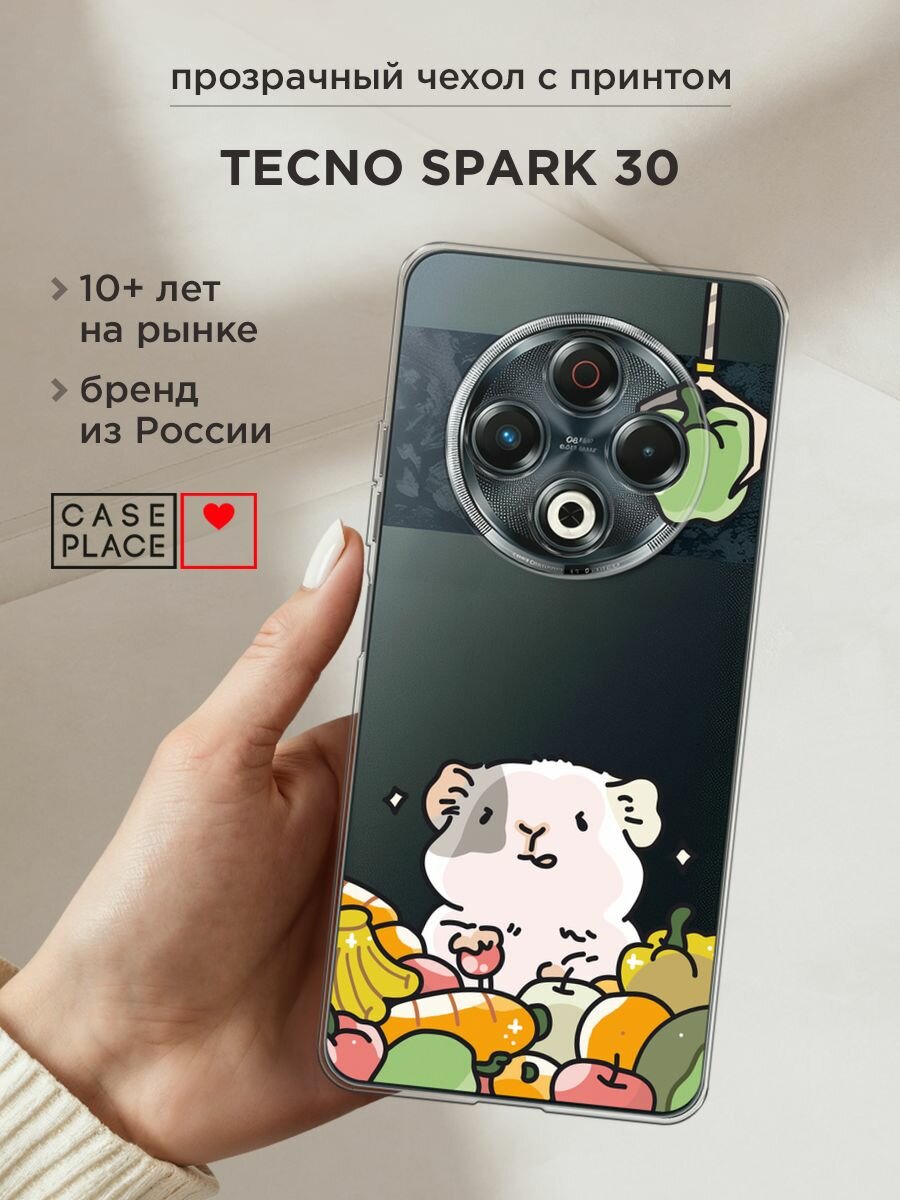 Чехол на Tecno Spark 30 / Текно Спарк 30 с принтом "Пирующая морская свинка", прозрачный
