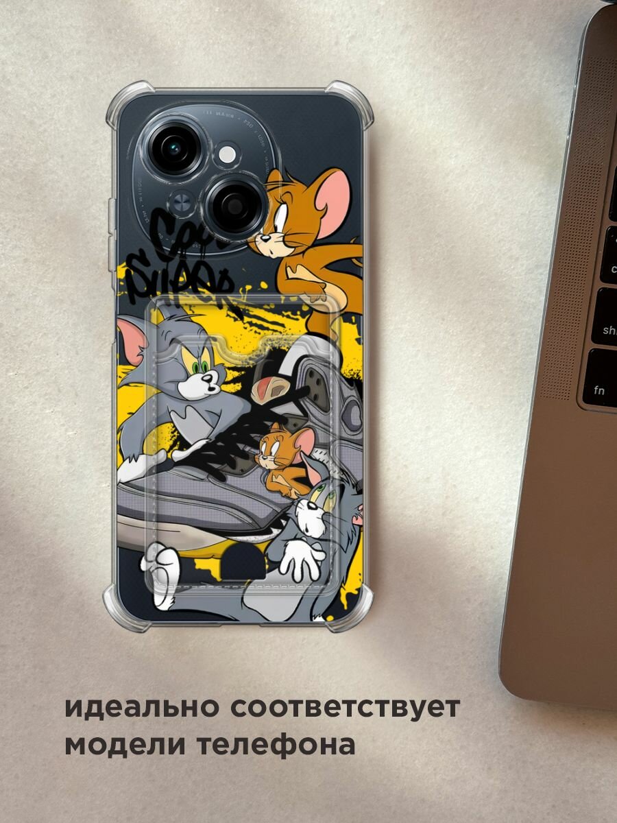 Чехол на Tecno Spark Go 1/Pop 9 (Текно Спарк Go 1/Поп 9) с картой и принтом "Том, Джерри и кроссовок" — фото 1