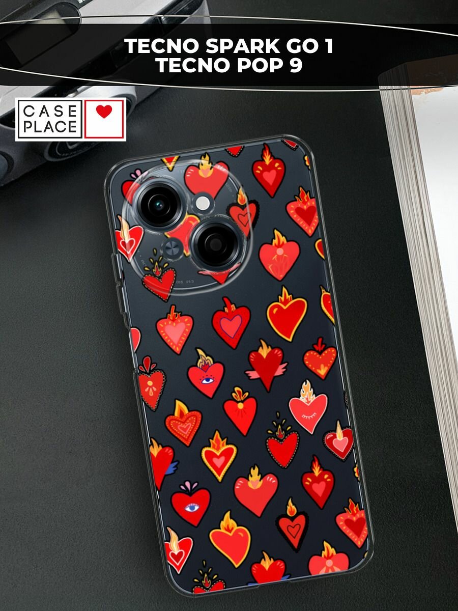 Чехол на Tecno Spark Go 1/Pop 9 / Текно Спарк Go 1/Поп 9 с принтом "Дьявольские сердца паттерн", прозрачный