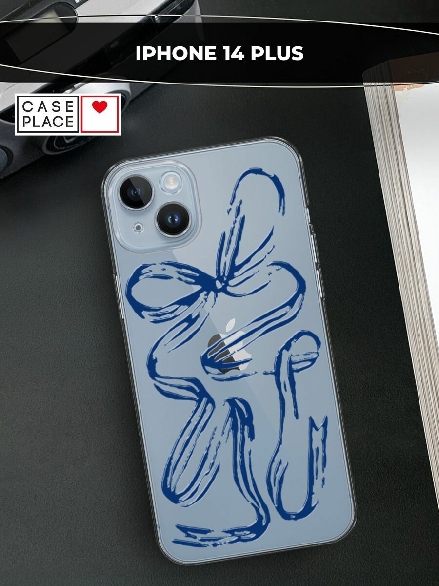 Чехол на Apple iPhone 14 Plus / Айфон 14 Плюс с принтом "Синие очертания банта 2"