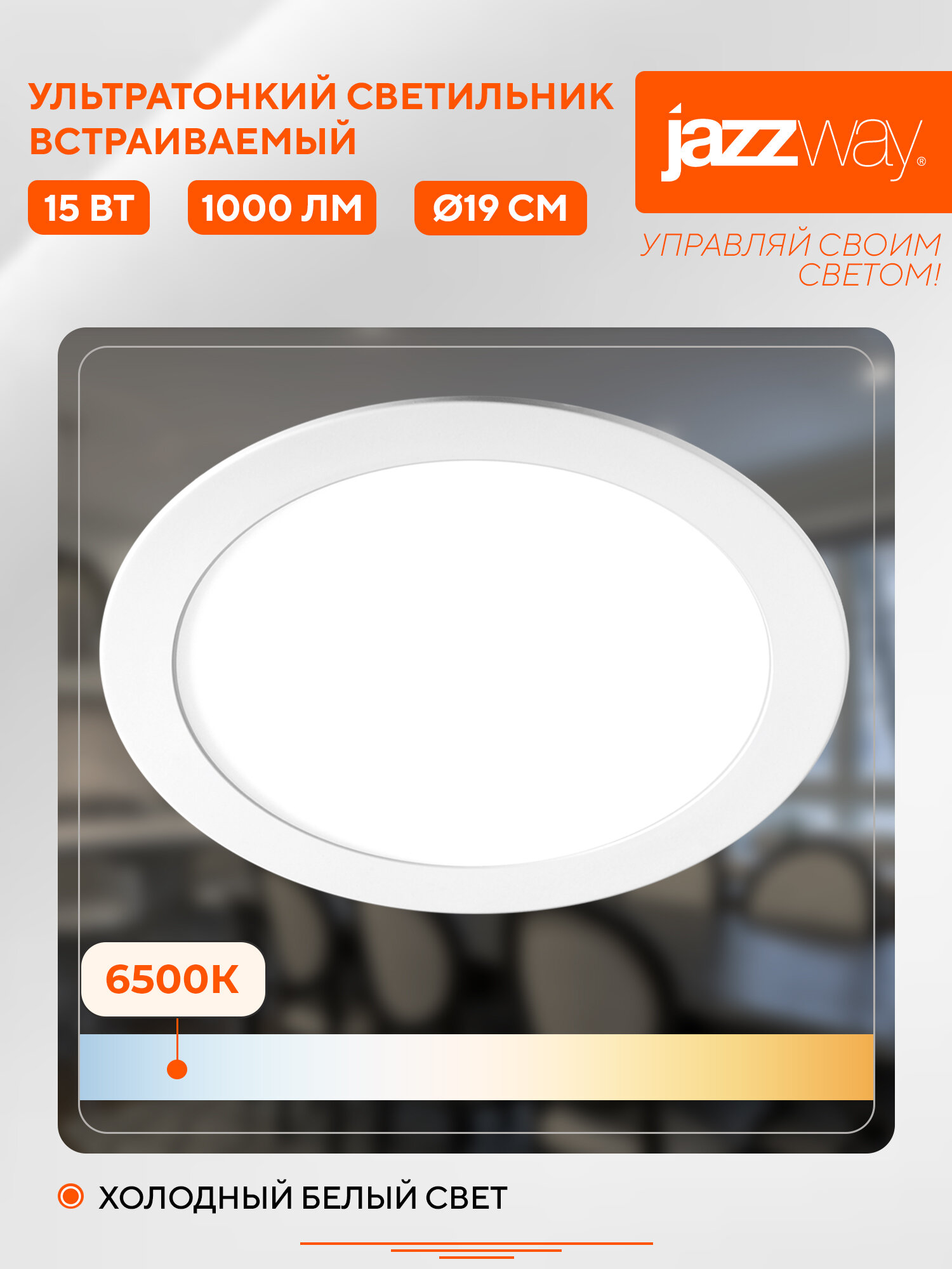 Светильник светодиодный встраиваемый ультратонкий JAZZway PPL-R 15w 6500K D190мм