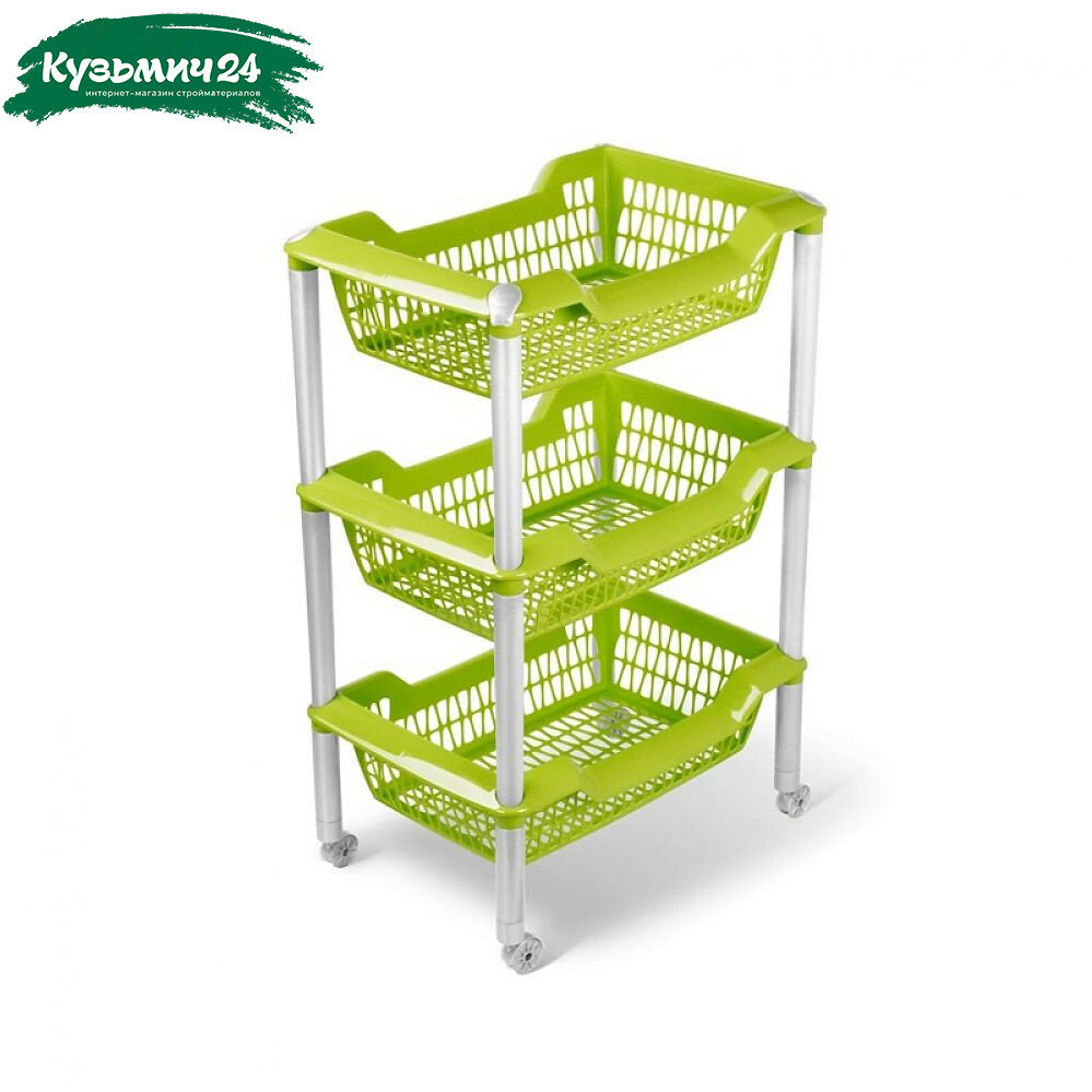 Этажерка Martika Джета на колесах 3 корзины оливковая 304х440x665мм