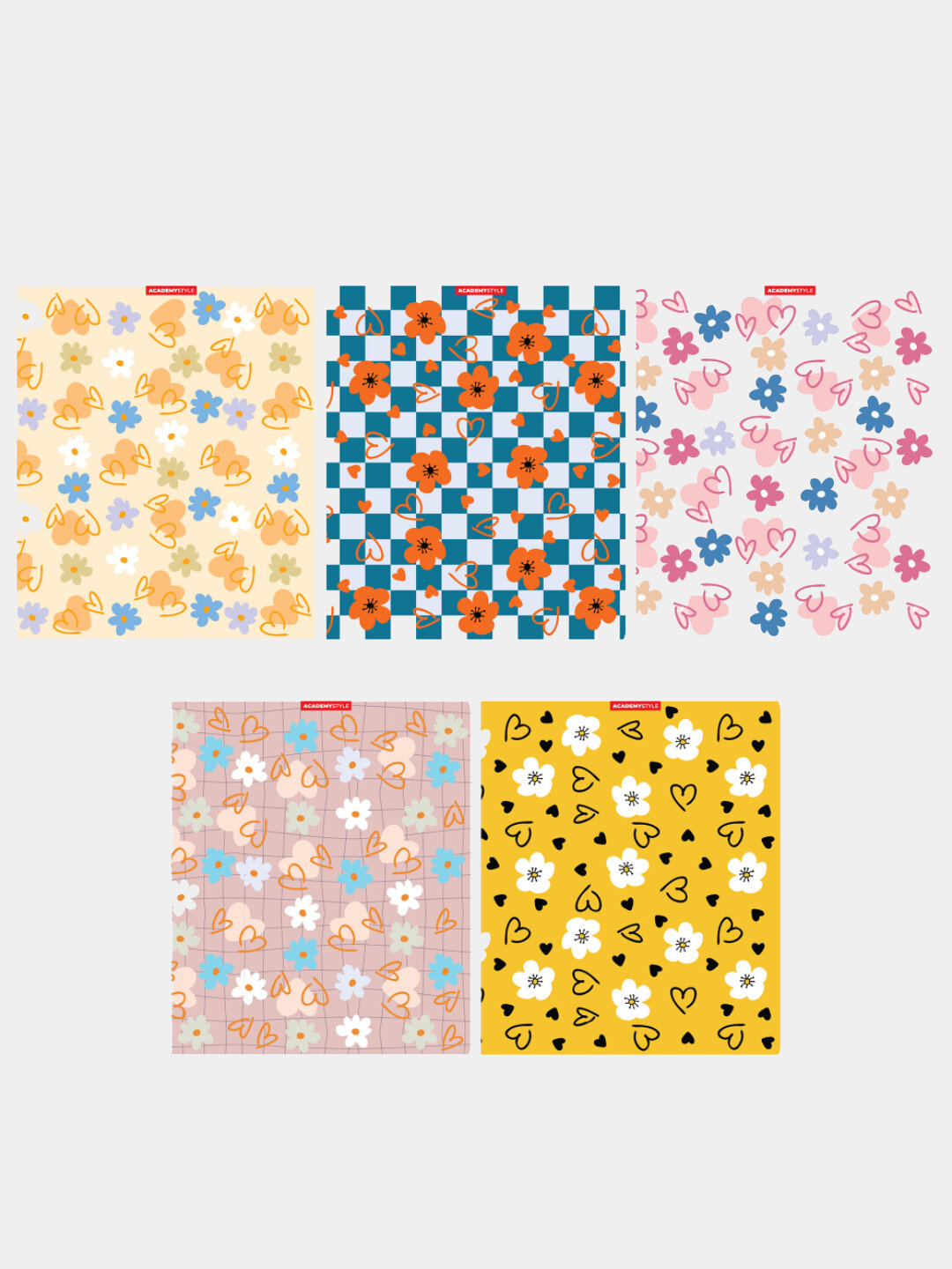 Тетрадь А5, 48л, клетка, "Цветочный паттерн" 5шт