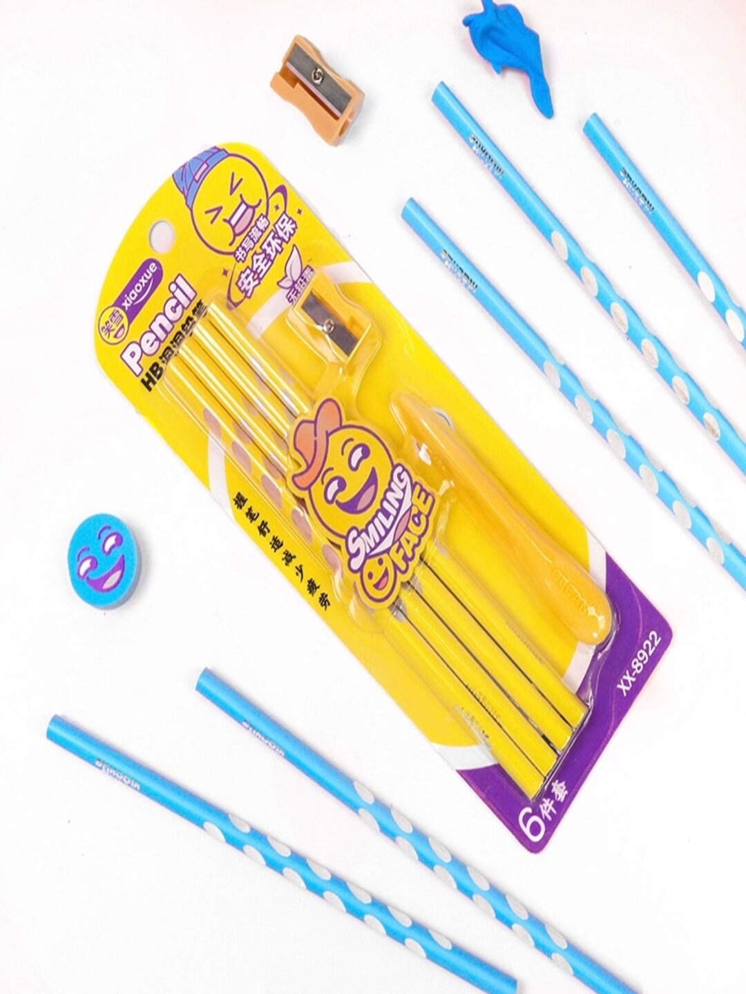 Набор простых карандашей, чернографитные, деревянные, HB, точилка и резинка в подарок, 8 шт