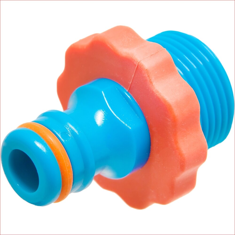 Штуцер под коннектор для садового шланга, с внешней резьбой 3/4", пластик/резина, MPF